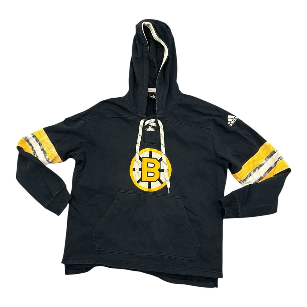 Adidas Boston Bruins Lace Up Embroidered Logo Hoodie Sweater